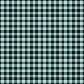 Small Gingham Pattern - Pastel Mint and Midnight Black