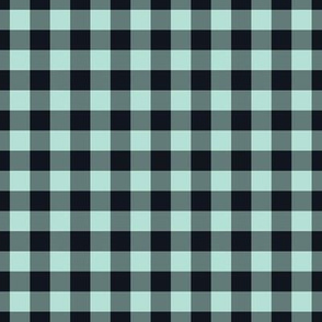 Gingham  Pattern - Pastel Mint and Midnight Black