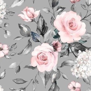 blush rose floral - gray