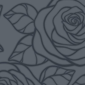 Large Rose Cutout Pattern - Slate Grey and Charcoal