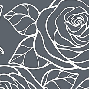 Large Rose Cutout Pattern - Slate Grey and White