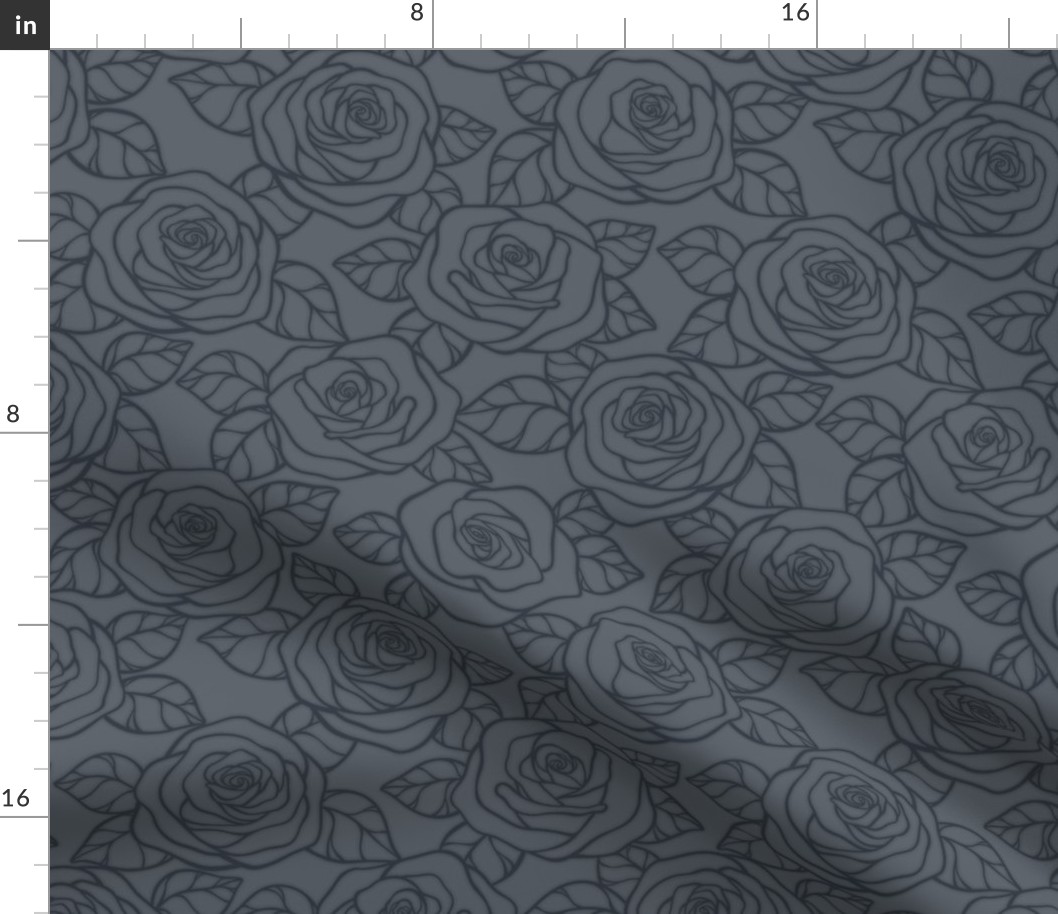 Rose Cutout Pattern - Slate Grey and Charcoal