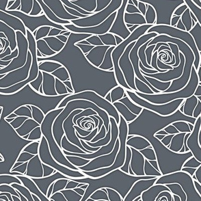 Rose Cutout Pattern - Slate Grey and White