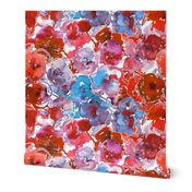 watercolor large summer flowers red and blue