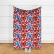 watercolor large summer flowers red and blue