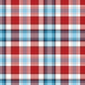 Red, White, and Aqua Blue Fine Line Plaid