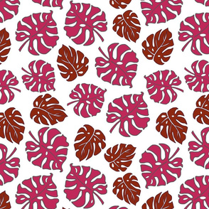 Monstera Leaves in freefall - ruby on white, medium/large 