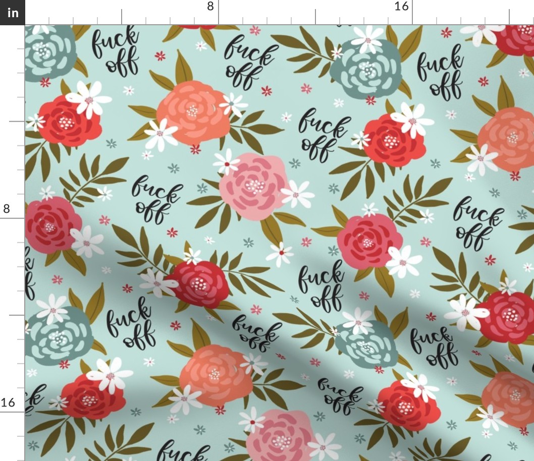 Fuck Off Floral Dark Grey on Duck Egg Blue-large scale