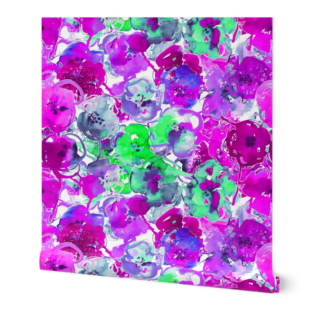 watercolor floral large purple green blue