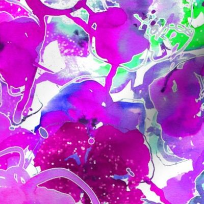 watercolor floral large purple green blue