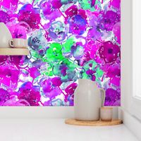 watercolor floral large purple green blue