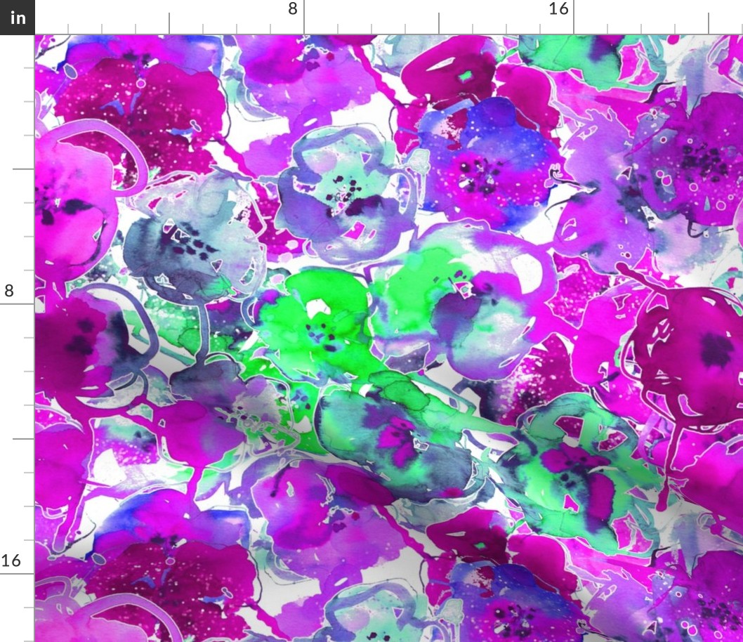 watercolor floral large purple green blue