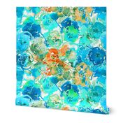 watercolor floral large orange aqua blue