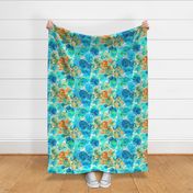 watercolor floral large orange aqua blue