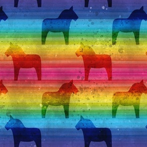 Dala Horses aquarelle - Rainbow