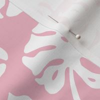 Monstera Leaves in freefall - white on blush pink, medium/large 