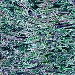 ZGZG22C  -  Medium - Fluid Organic Blender in Variegated Green and Purple Squiggles on a Dark Ground