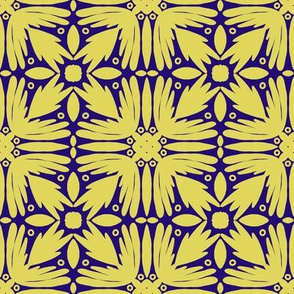 Floral Tile Yellow and Navy Blue