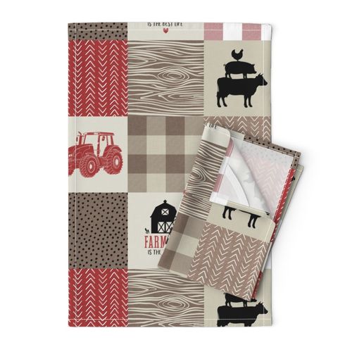 farm life patchwork - red, brown and tan