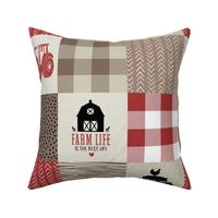 farm life patchwork - red, brown and tan