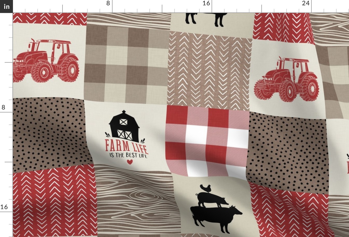 farm life patchwork - red, brown and tan