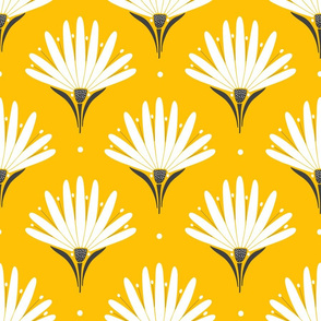 Simple white symmetry with elegant flowers on yellow