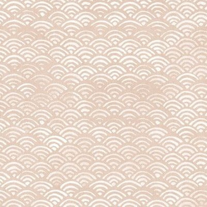 Block Printed Waves in Soft Sand (large scale) | Seigaiha fabric, Japanese block print pattern of ocean waves, surf fabric, sandy beige boho print for coastal decor, seaside, beach.