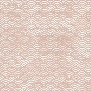 Block Printed Waves in Seashell (large scale) | Seigaiha fabric, pink beige, Japanese block print pattern of ocean waves, shell boho print in neutral pink for coastal decor, beach accessories.