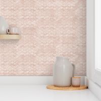 Block Printed Waves in Seashell (xl scale) | Seigaiha fabric, pink beige, Japanese block print pattern of ocean waves, shell boho print in neutral pink for coastal decor, beach accessories.