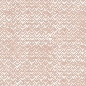 Block Printed Waves in Seashell | Seigaiha fabric, pink beige, Japanese block print pattern of ocean waves, shell boho print in neutral pink for coastal decor, beach accessories.