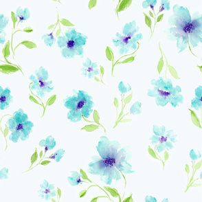 Watercolor flowers in Blue and Violet large scale