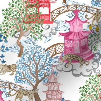 12" Party_Leopards_in_Pagoda_Forest_red, blush blue