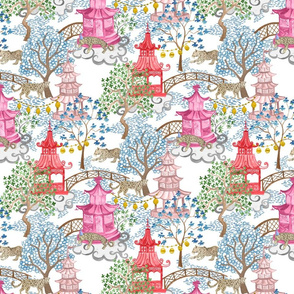 12" Party_Leopards_in_Pagoda_Forest_red, blush blue