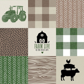 farm life patchwork - green, brown and tan