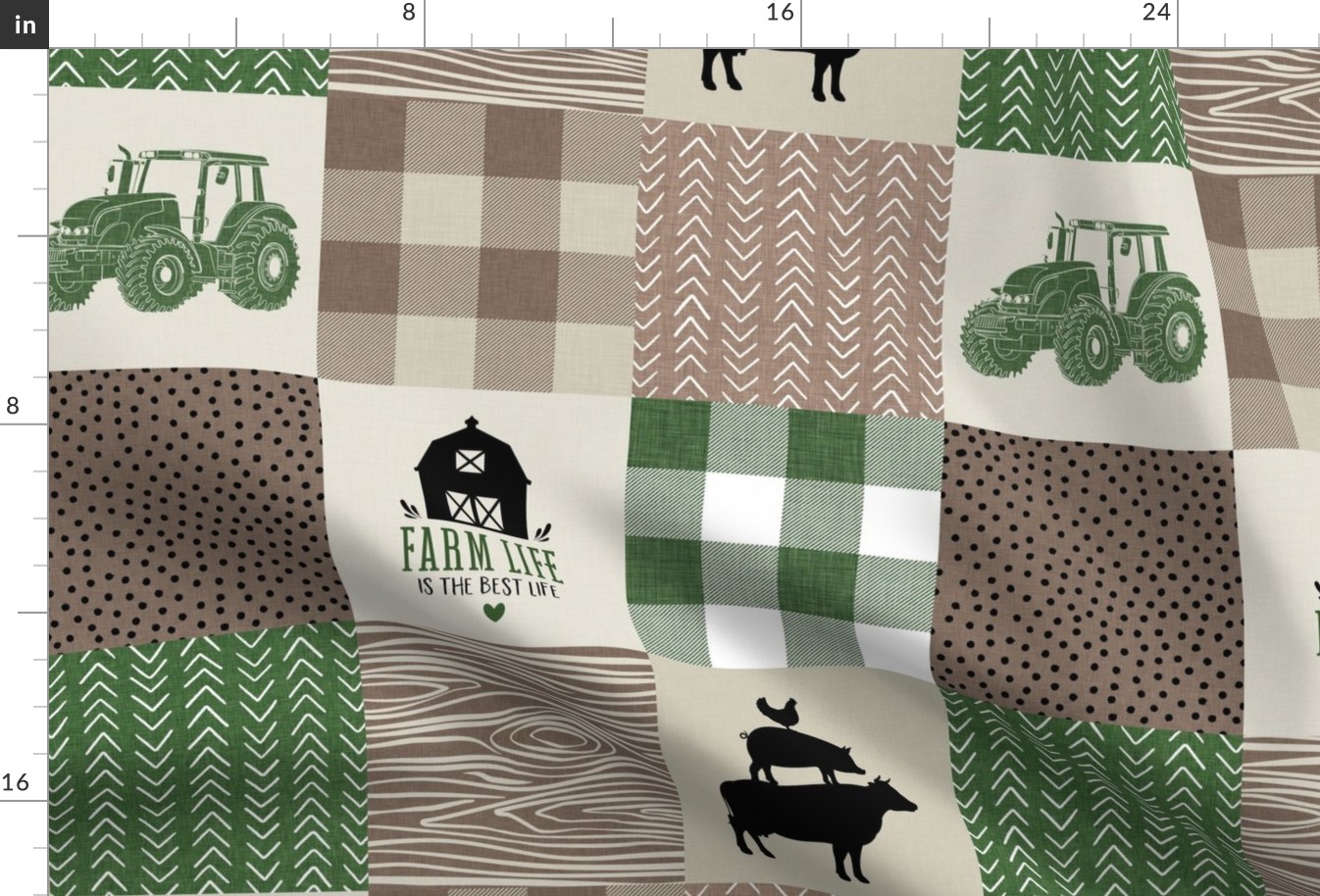 farm life patchwork - green, brown and tan