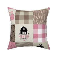 farm life patchwork - pink, brown and tan