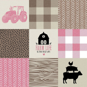 farm life patchwork - pink, brown and tan