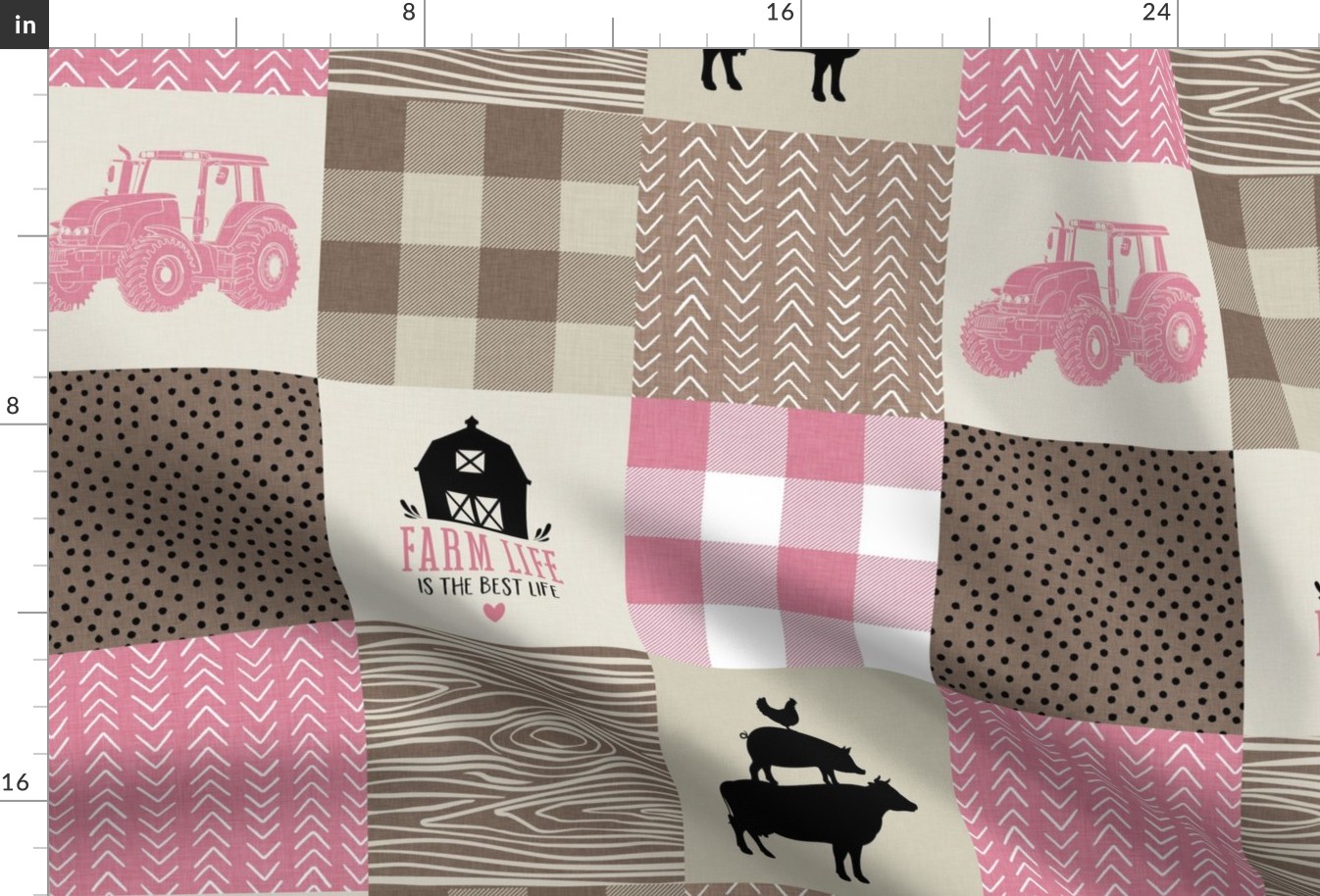 farm life patchwork - pink, brown and tan