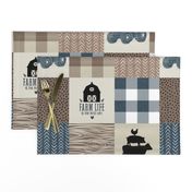 farm life patchwork - denim, brown and tan