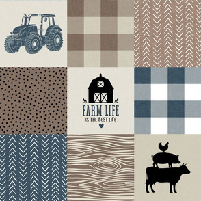 farm life patchwork - denim, brown and tan