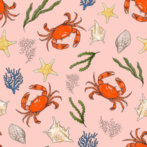 Large - Crabs and Shells on Pink