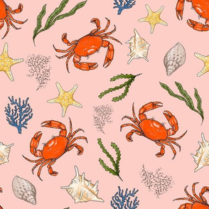 Medium - Crabs and Shells on Pink