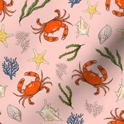 Small - Crabs and Shells on Pink