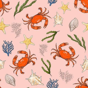 Small - Crabs and Shells on Pink