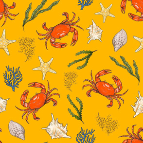 Large - Crabs and Shells on Golden Orange