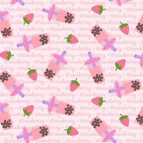 Strawberry Bubble Tea: Pink Strawberries on Pink Background 