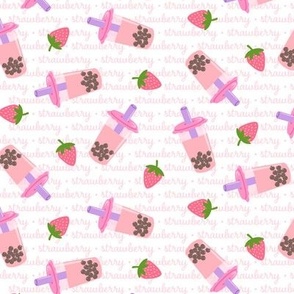 Strawberry Bubble Tea: Pink Strawberries on Light Background 