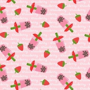 Strawberry Bubble Tea: Red Strawberries on Pink Background 