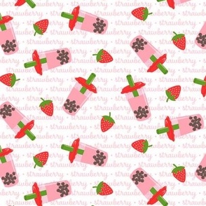 Strawberry Bubble Tea: Red Strawberries on Light Background 