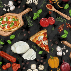 Making Pizza on Black Chalkboard- Large Scale